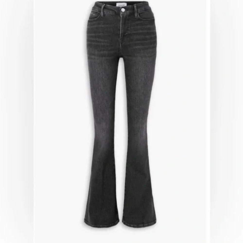 Frame Le Super High Flare Jeans Faded Black/Dark Grey Size 28 Murphy Wash